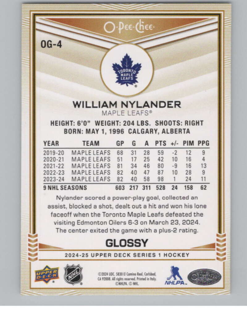 2024-25 Upper Deck O-Pee-Chee Glossy #OG-4 William Nylander Leafs  V102458 Image 2