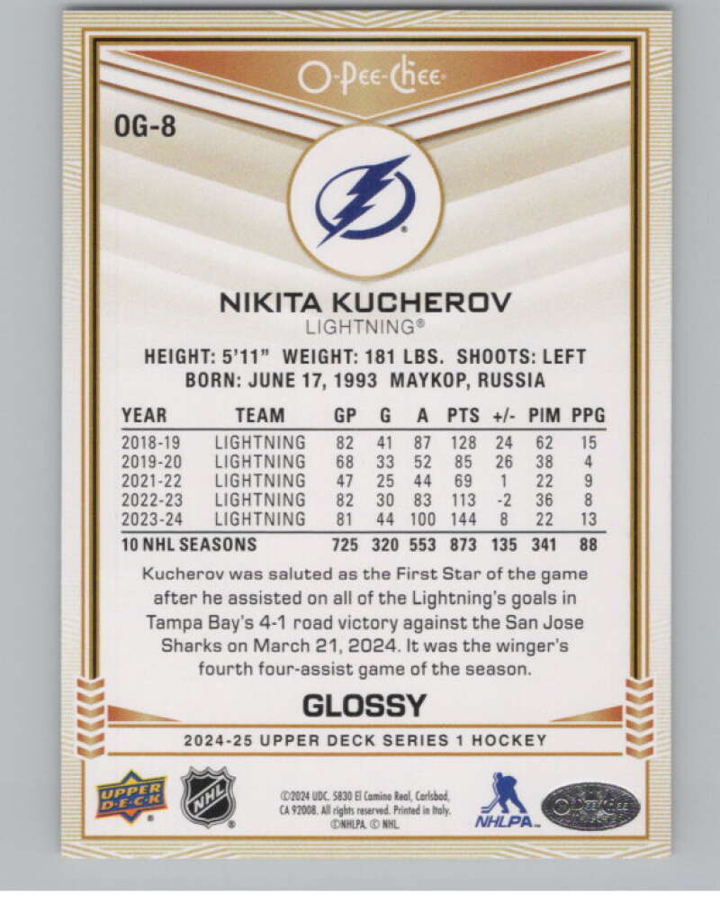 2024-25 Upper Deck O-Pee-Chee Glossy #OG-8 Nikita Kucherov Lightning  V102459 Image 2