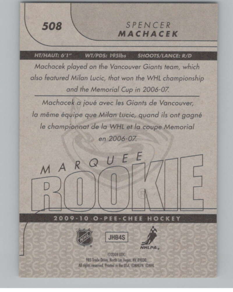 2009-10 O-Pee-Chee #508 Spencer Machacek  RC Rookie Atlanta Thrashers  V102464 Image 2