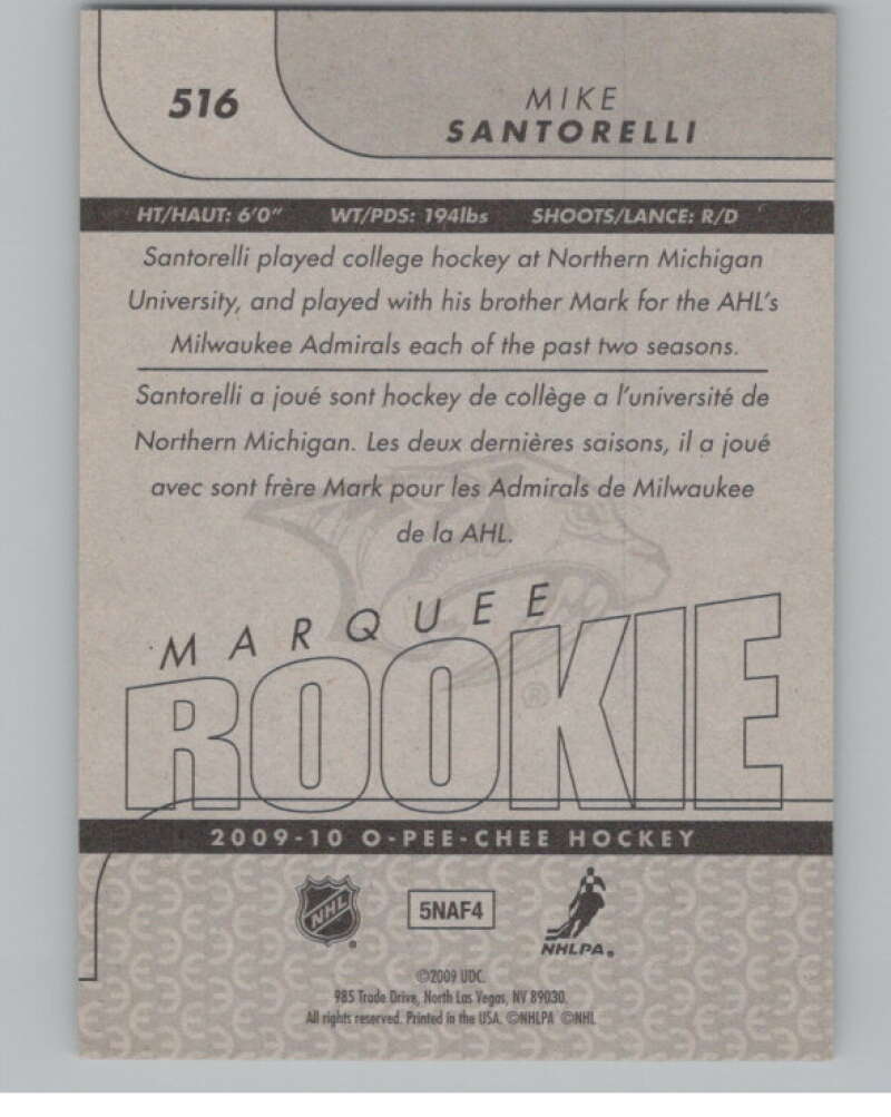 2009-10 O-Pee-Chee #516 Mike Santorelli  RC Rookie Nashville Predators  V102465 Image 2
