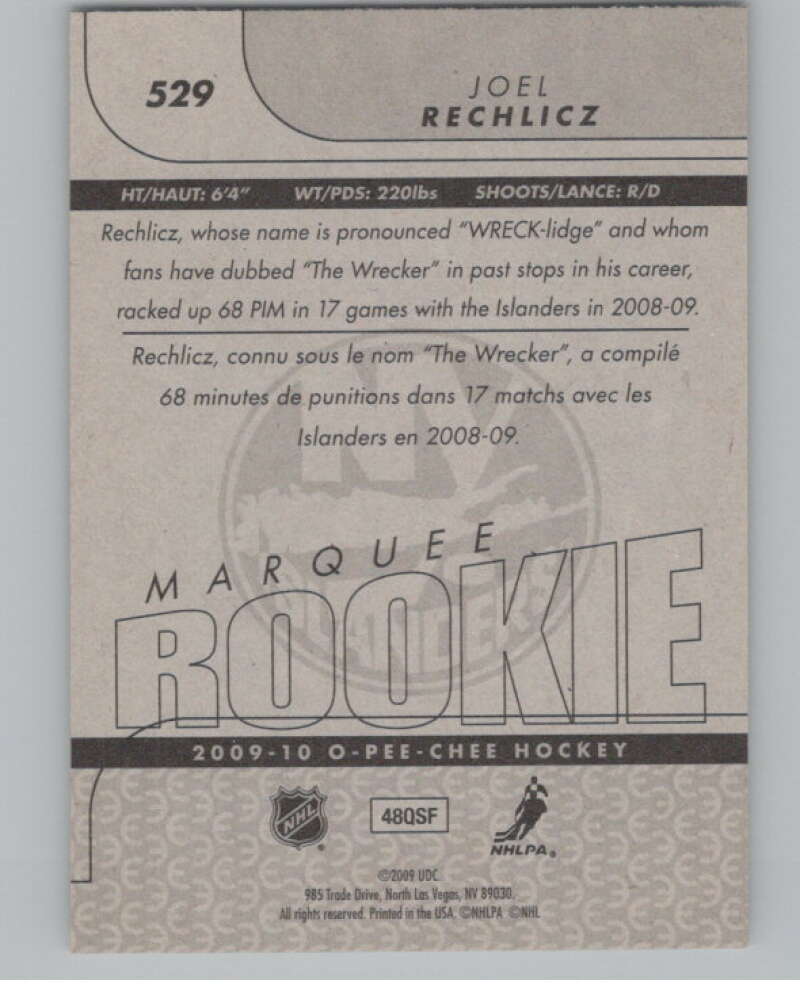 2009-10 O-Pee-Chee #529 Joel Rechlicz  RC Rookie New York Islanders  V102466 Image 2