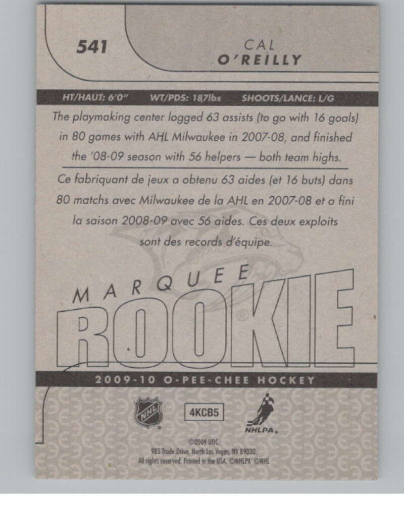 2009-10 O-Pee-Chee #541 Cal O'Reilly  RC Rookie Nashville Predators  V102469 Image 2