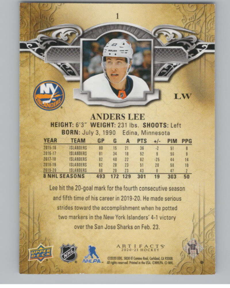 2020-21 Upper Deck Artifacts Blue Sapphire #1 Anders Lee 382/499  V102474 Image 2