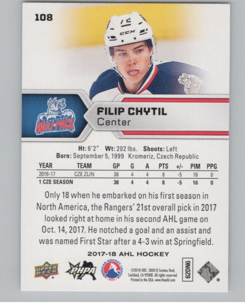 2017-18 Upper Deck AHL #108 Filip Chytil  SP Hartford Wolf Pack  V102478 Image 2