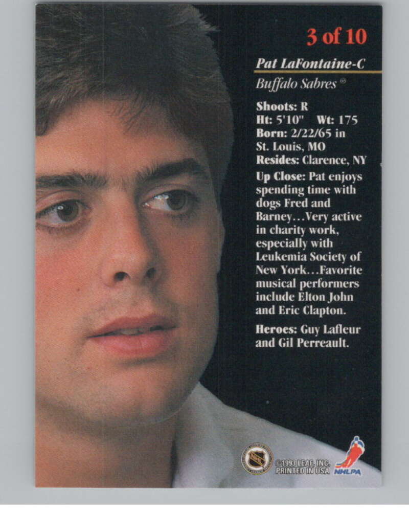 1993-94 Leaf Studio Signature #3 Pat LaFontaine  Buffalo Sabres  V102482 Image 2