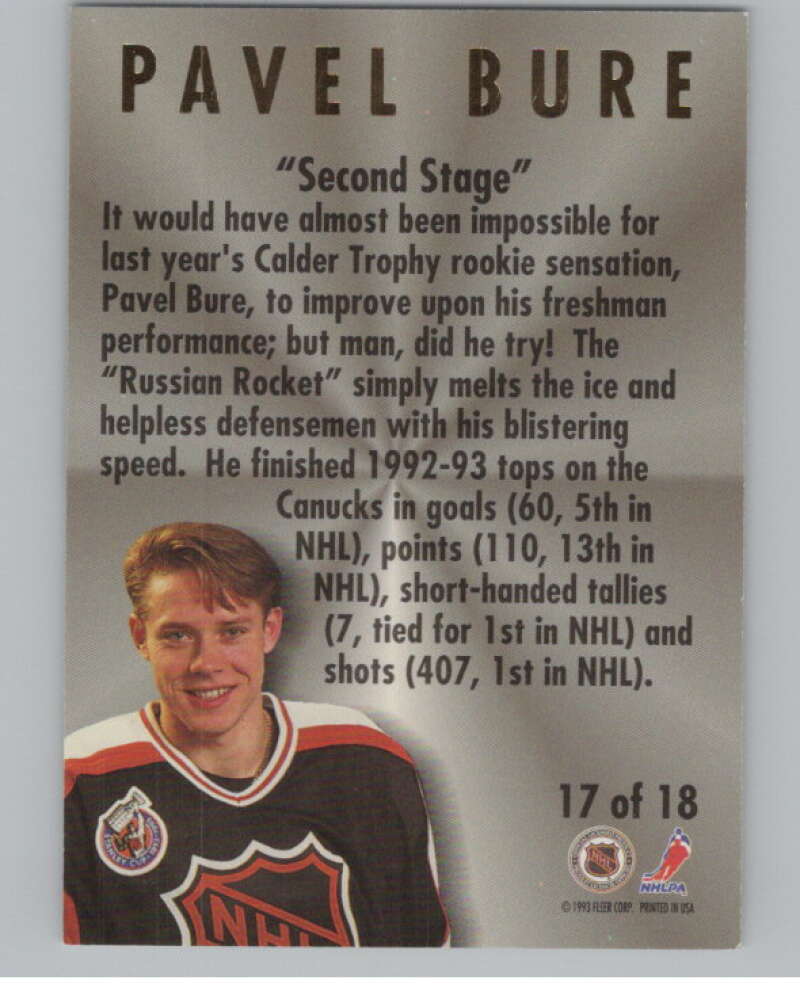 1993-94 Fleer Ultra All-Stars #17 Pavel Bure  Vancouver Canucks  V102484 Image 2