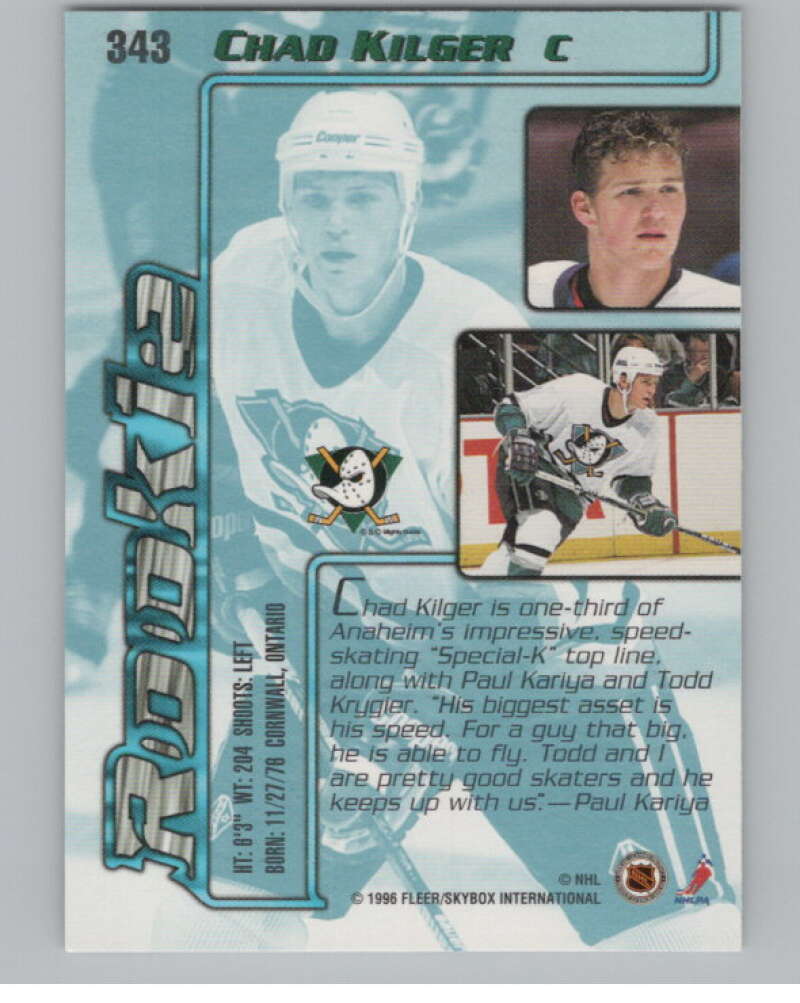 1995-96 Fleer Ultra #343 Chad Kilger  RC Rookie Anaheim Ducks  V102536 Image 2