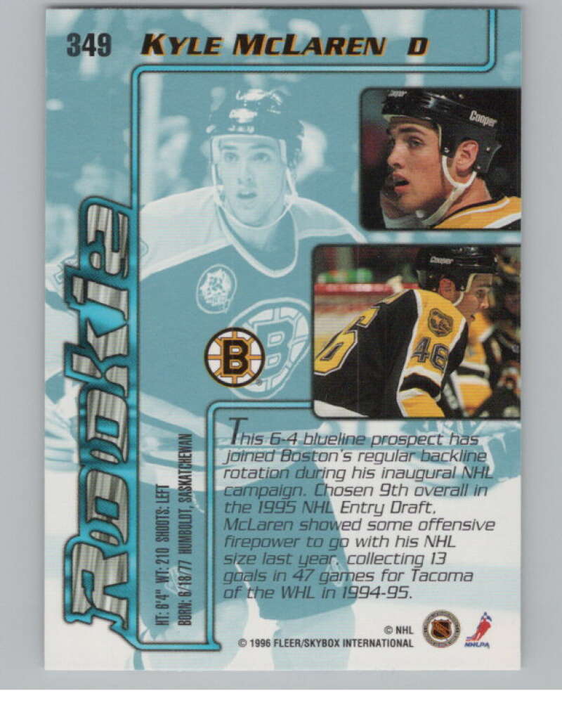 1995-96 Fleer Ultra #349 Kyle McLaren  RC Rookie Boston Bruins  V102537 Image 2