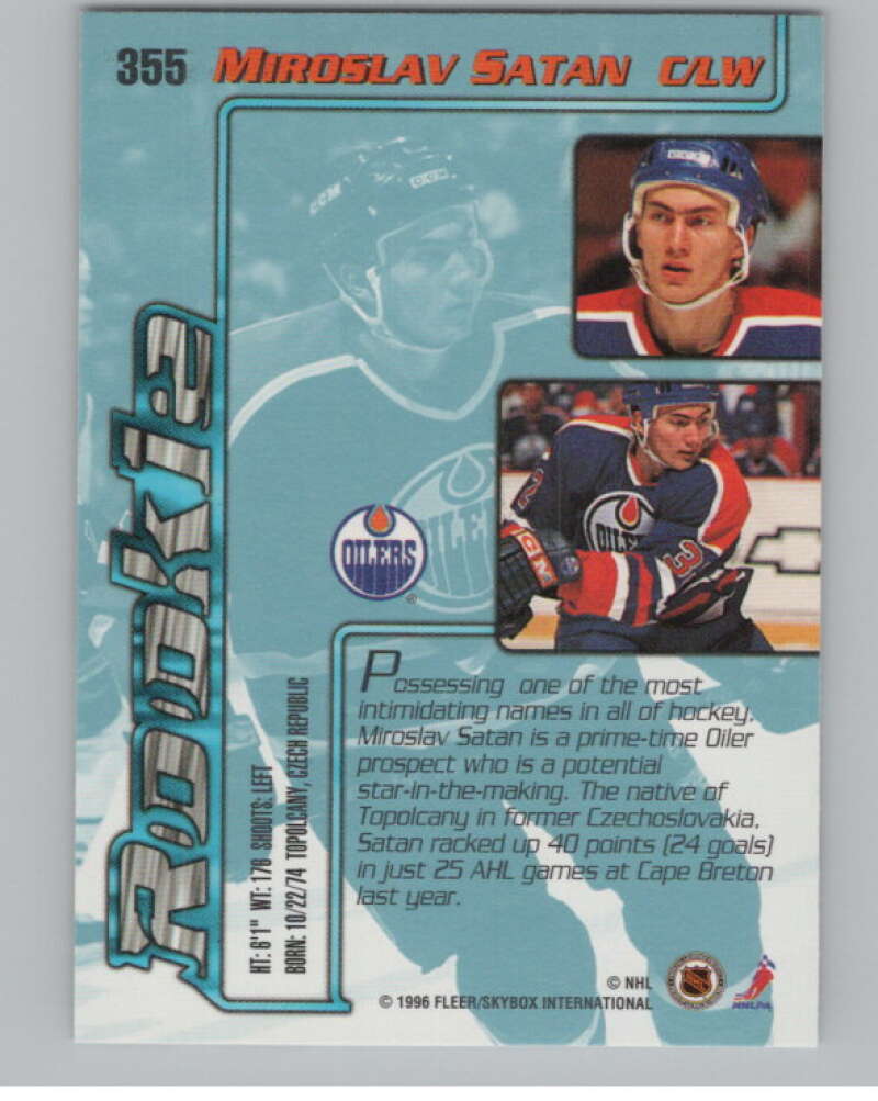 1995-96 Fleer Ultra #355 Miroslav Satan  RC Rookie Edmonton Oilers  V102539 Image 2