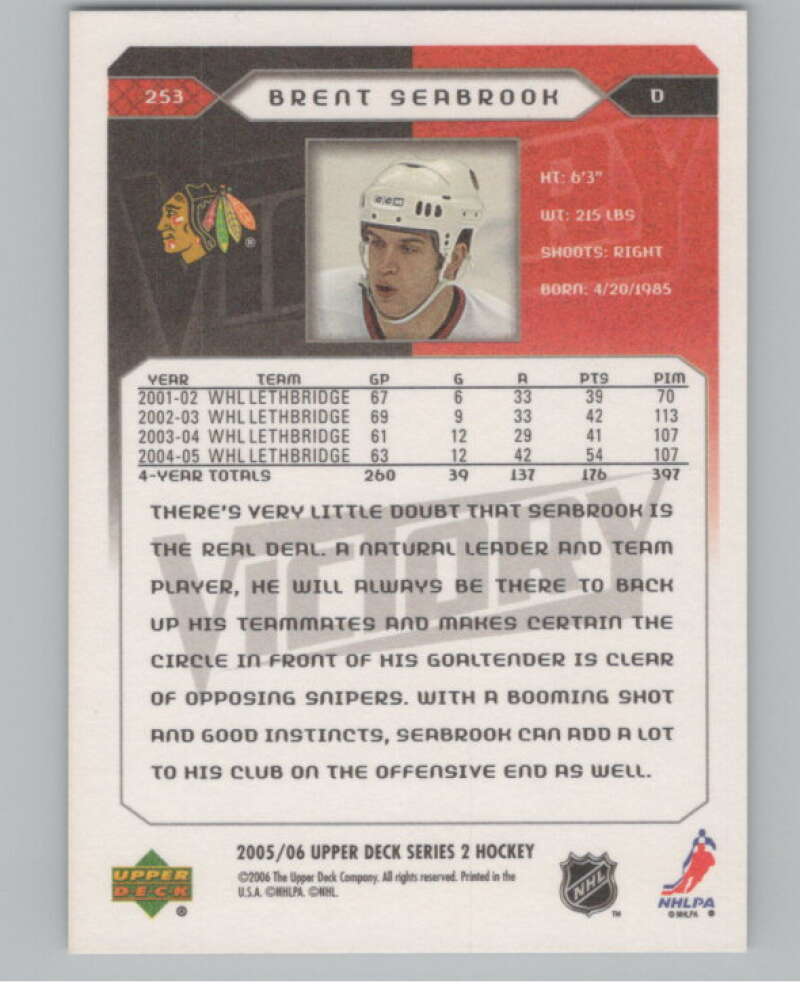 2005-06 Upper Deck Victory #253 Brent Seabrook RC Rookie Blackhawks  V102544 Image 2