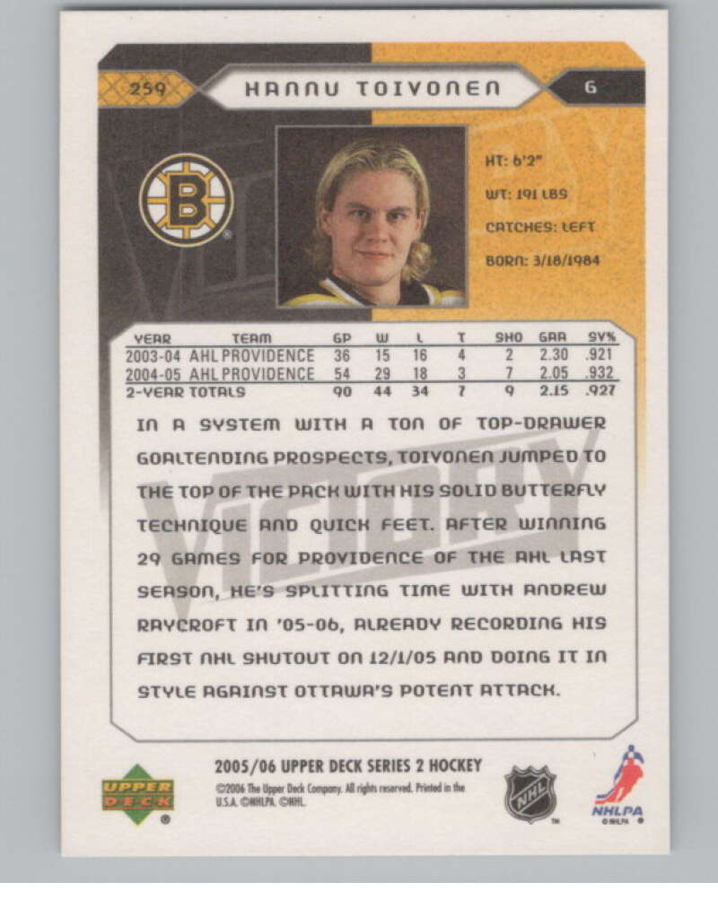 2005-06 Upper Deck Victory #259 Hannu Toivonen  RC Rookie Boston Bruins  V102551 Image 2