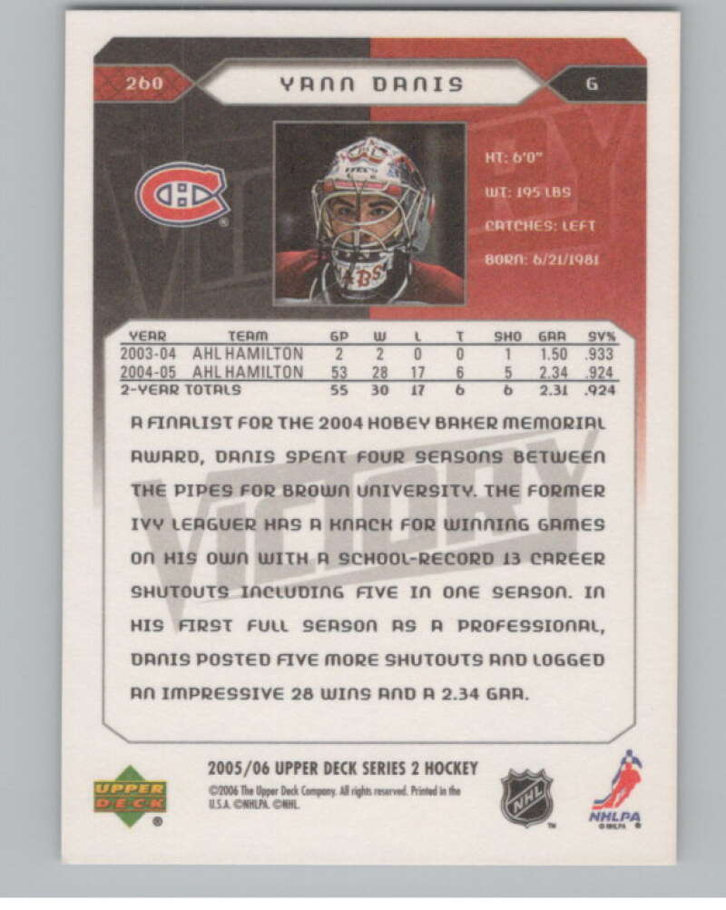 2005-06 Upper Deck Victory #260 Yann Danis  RC Rookie Montreal Canadiens  V102553 Image 2