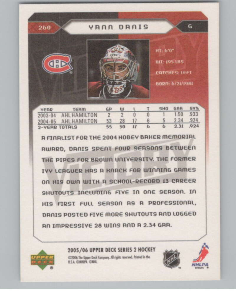 2005-06 Upper Deck Victory #260 Yann Danis  RC Rookie Montreal Canadiens  V102554 Image 2