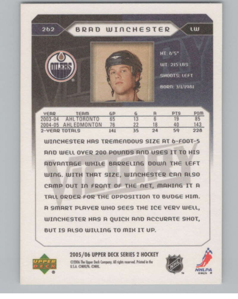 2005-06 Upper Deck Victory #262 Brad Winchester RC Rookie Oilers  V102555 Image 2