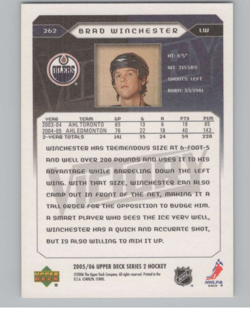2005-06 Upper Deck Victory #262 Brad Winchester RC Rookie Oilers  V102556 Image 2