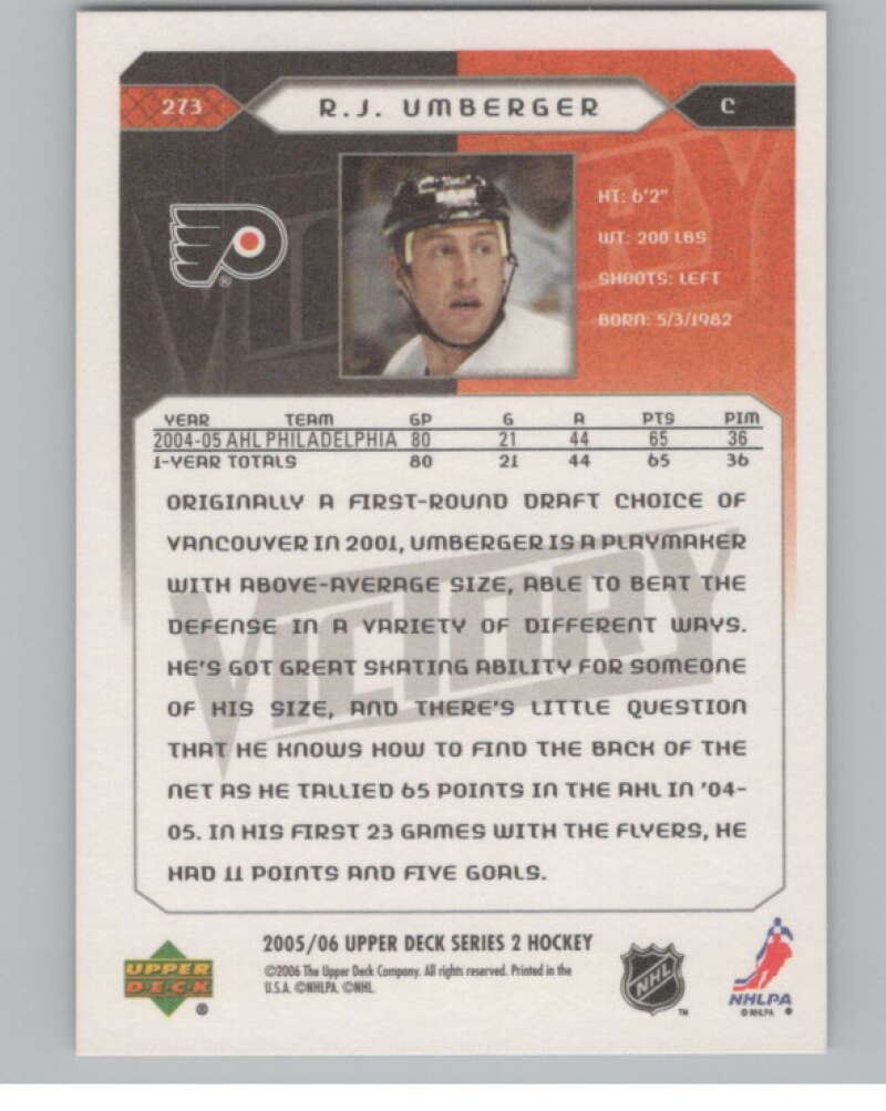 2005-06 Upper Deck Victory #273 R.J. Umberger RC Rookie Flyers  V102563 Image 2
