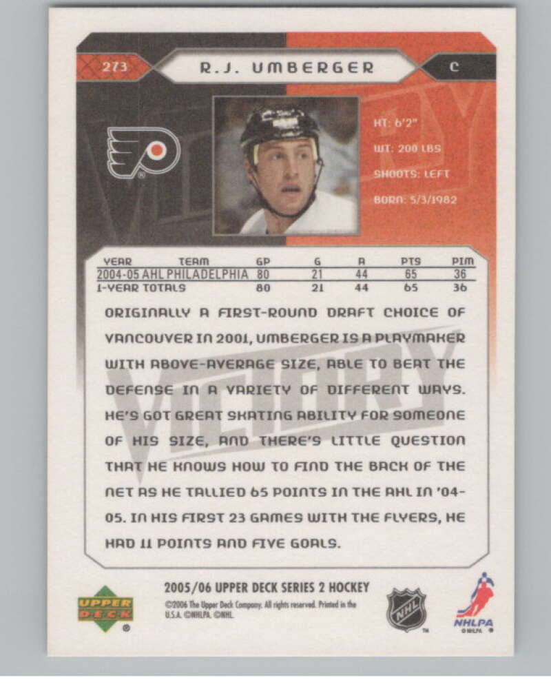2005-06 Upper Deck Victory #273 R.J. Umberger RC Rookie Flyers  V102564 Image 2