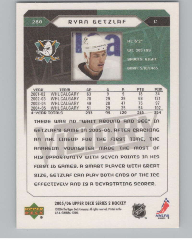 2005-06 Upper Deck Victory #280 Ryan Getzlaf  RC Rookie Anaheim Ducks  V102571 Image 2