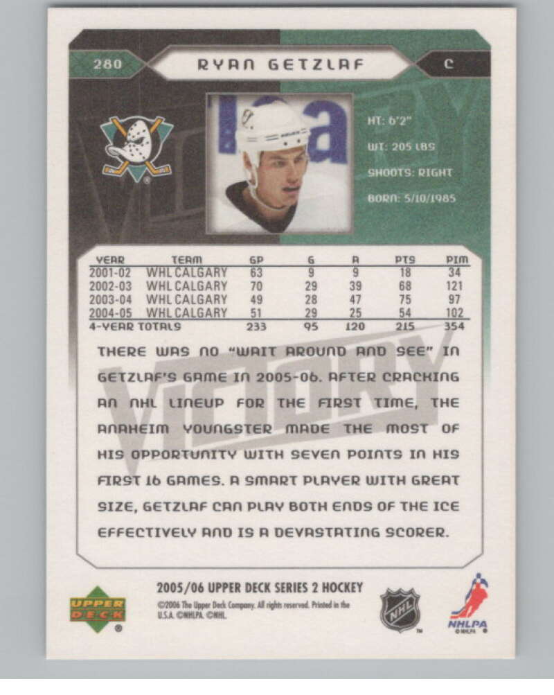 2005-06 Upper Deck Victory #280 Ryan Getzlaf  RC Rookie Anaheim Ducks  V102572 Image 2