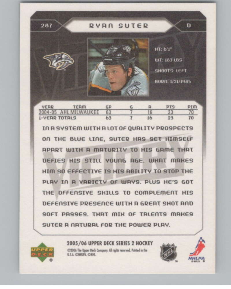 2005-06 Upper Deck Victory #287 Ryan Suter  RC Rookie Nashville  V102581 Image 2