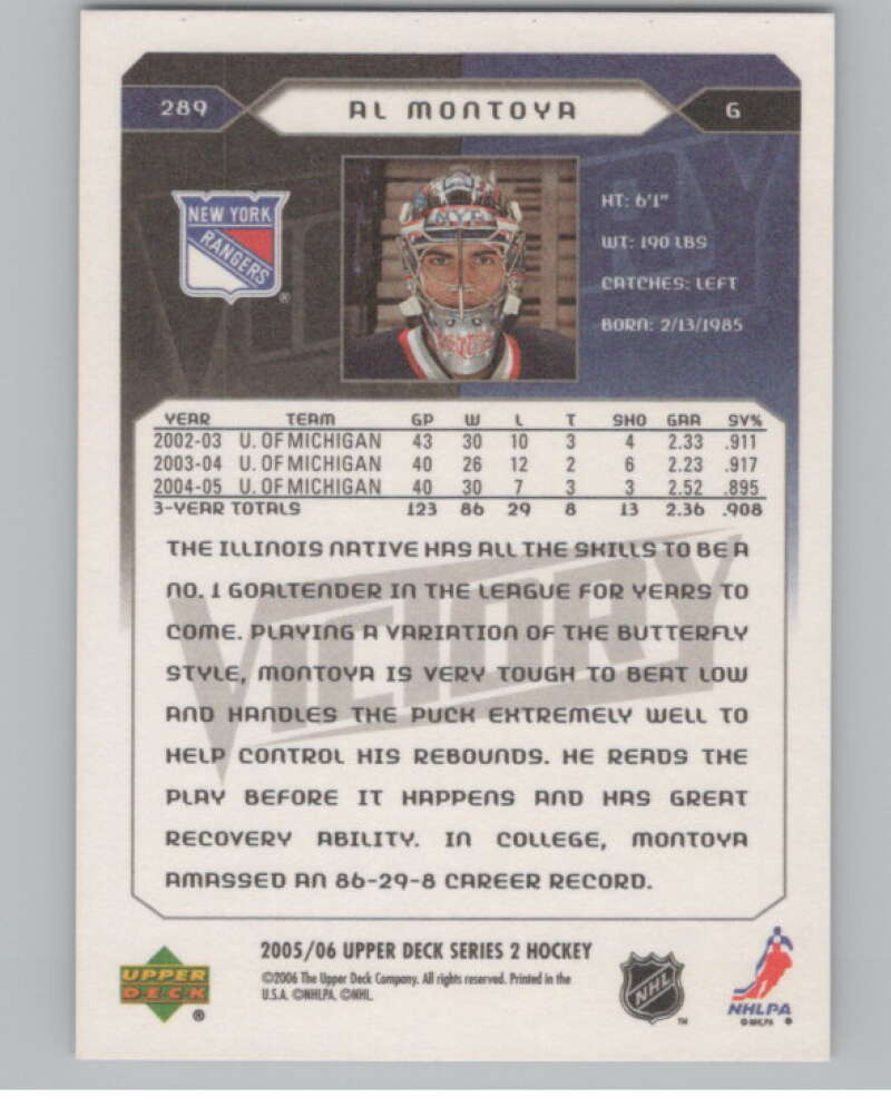 2005-06 Upper Deck Victory #289 Alvaro Montoya RC Rookie Rangers  V102584 Image 2