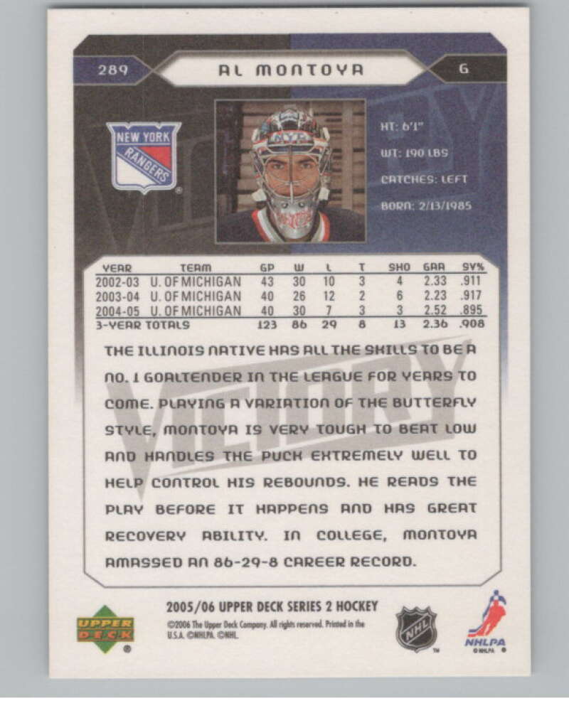 2005-06 Upper Deck Victory #289 Alvaro Montoya RC Rookie Rangers  V102585 Image 2