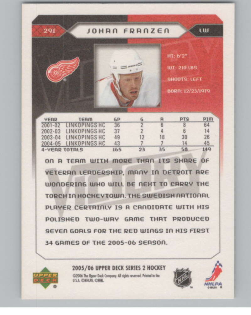 2005-06 Upper Deck Victory #291 Johan Franzen RC Rookie Wings  V102592 Image 2