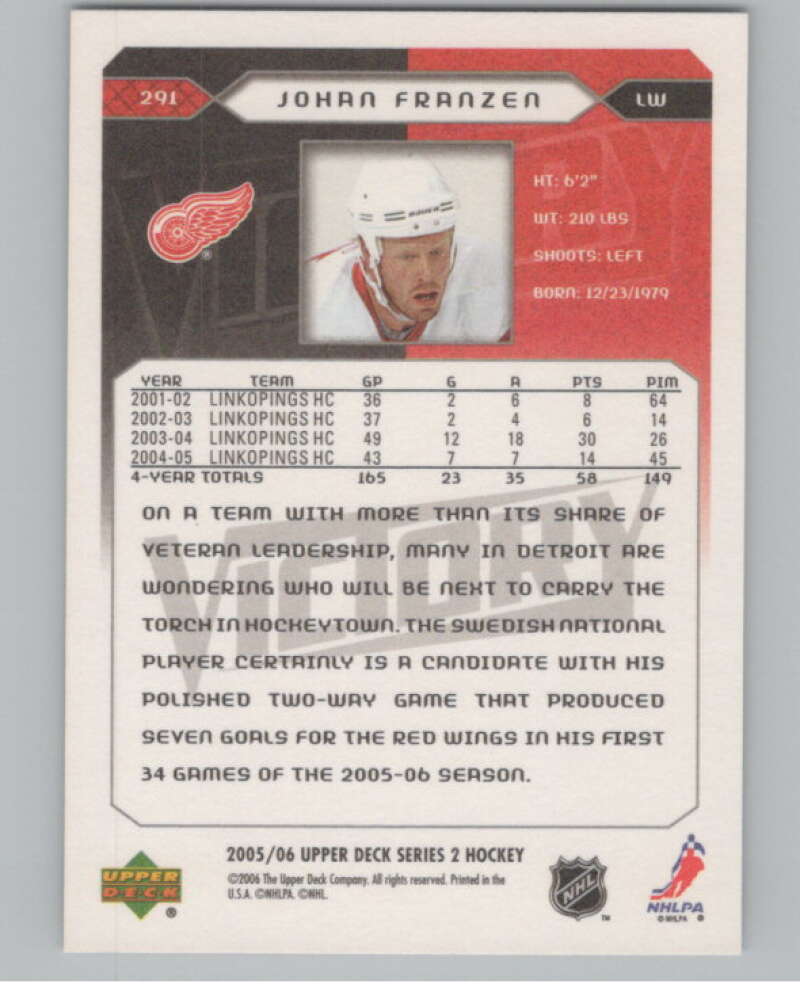 2005-06 Upper Deck Victory #291 Johan Franzen RC Rookie Wings  V102593 Image 2