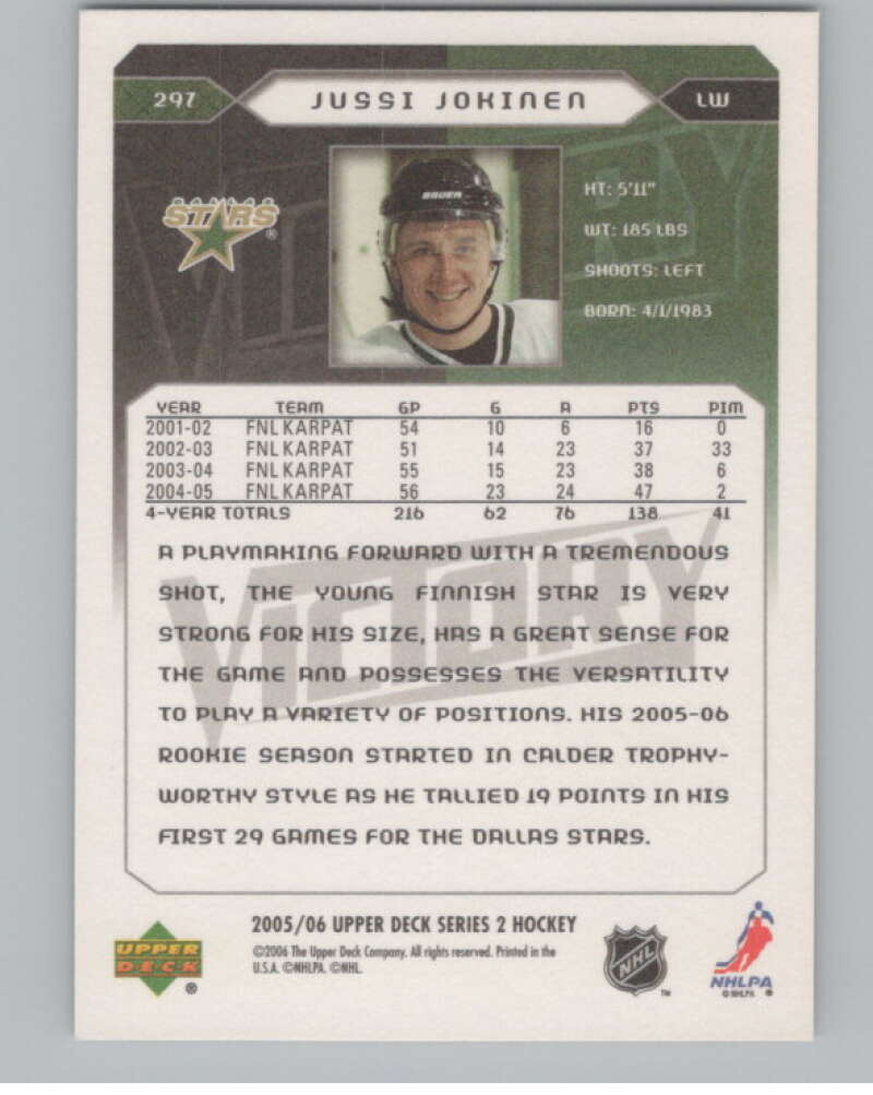 2005-06 Upper Deck Victory #297 Jussi Jokinen  RC Rookie Dallas Stars  V102601 Image 2