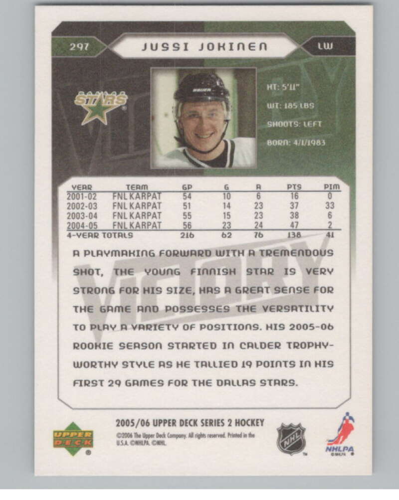 2005-06 Upper Deck Victory #297 Jussi Jokinen  RC Rookie Dallas Stars  V102602 Image 2