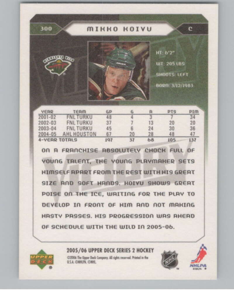 2005-06 Upper Deck Victory #300 Mikko Koivu  RC Rookie Minnesota Wild  V102610 Image 2