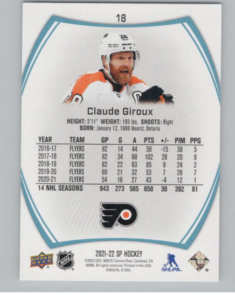 2021-22 SP Blue #18 Claude Giroux  Philadelphia Flyers  V102615 Image 2