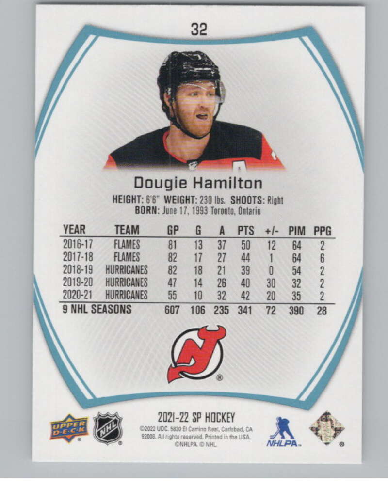 2021-22 SP Blue #32 Dougie Hamilton  New Jersey Devils  V102617 Image 2