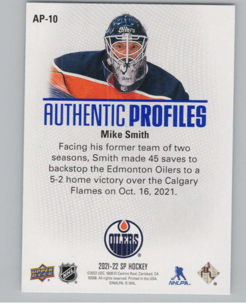 2021-22 SP Authentic Profiles Blue #AP-10 Mike Smith  Edmonton Oilers  V102620 Image 2
