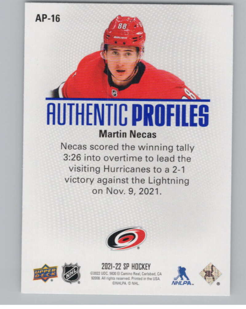2021-22 SP Authentic Profiles Blue #AP-16 Martin Necas Hurricanes  V102621 Image 2