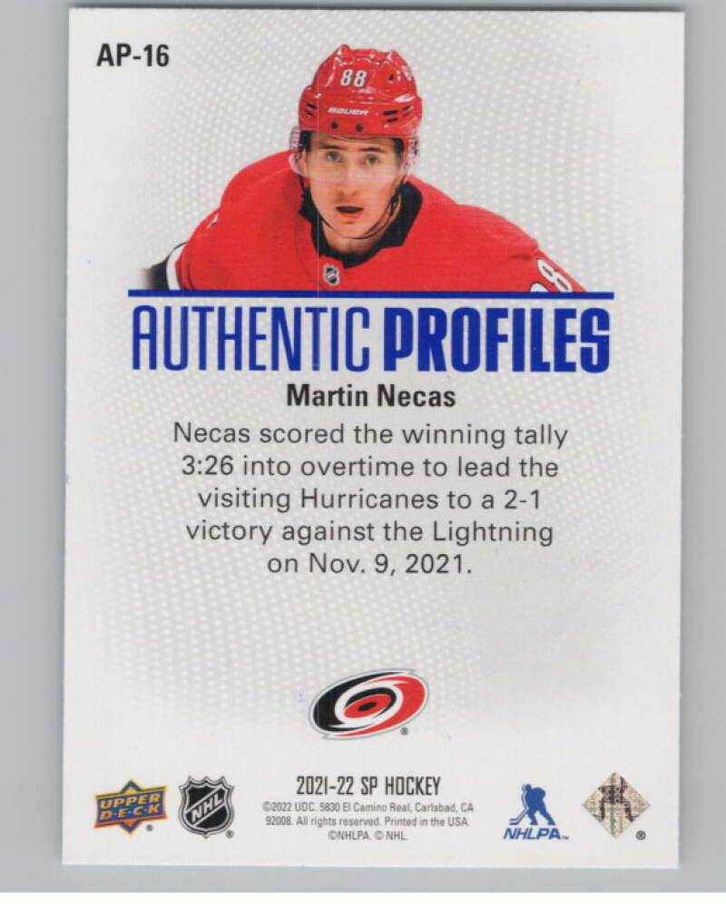 2021-22 SP Authentic Profiles Blue #AP-16 Martin Necas Hurricanes  V102622 Image 2