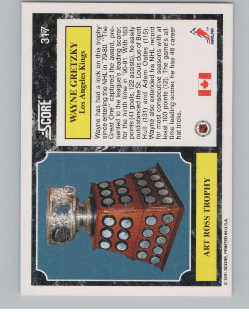 1991-92 Score Canadian English #317 Wayne Gretzky  Los Angeles Kings  V102635 Image 2