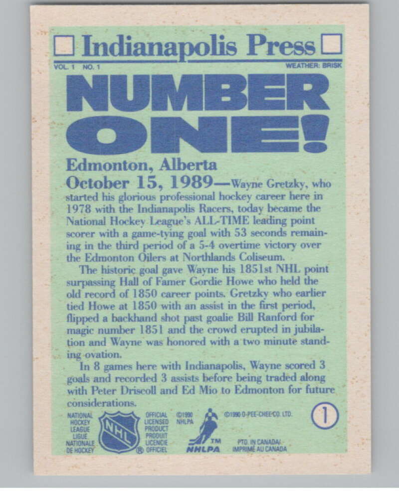 1990-91 O-Pee-Chee #1 Wayne Gretzky   V102644 Image 2