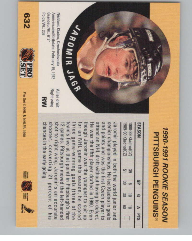 1990-91 Pro Set #632 Jaromir Jagr  RC Rookie Pittsburgh Penguins  V102663 Image 2