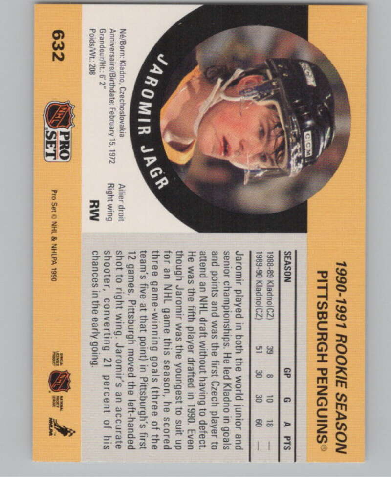 1990-91 Pro Set #632 Jaromir Jagr  RC Rookie Pittsburgh Penguins  V102664 Image 2