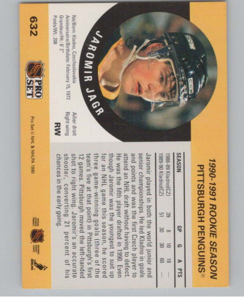 1990-91 Pro Set #632 Jaromir Jagr  RC Rookie Pittsburgh Penguins  V102665 Image 2
