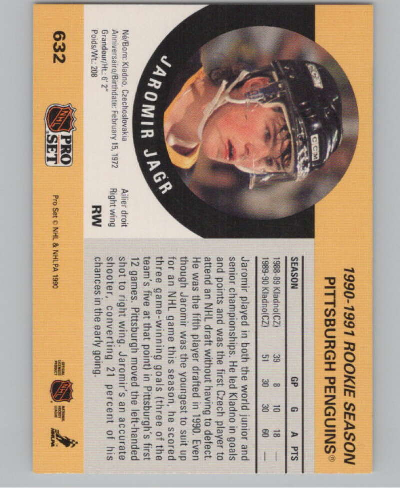 1990-91 Pro Set #632 Jaromir Jagr  RC Rookie Pittsburgh Penguins  V102666 Image 2