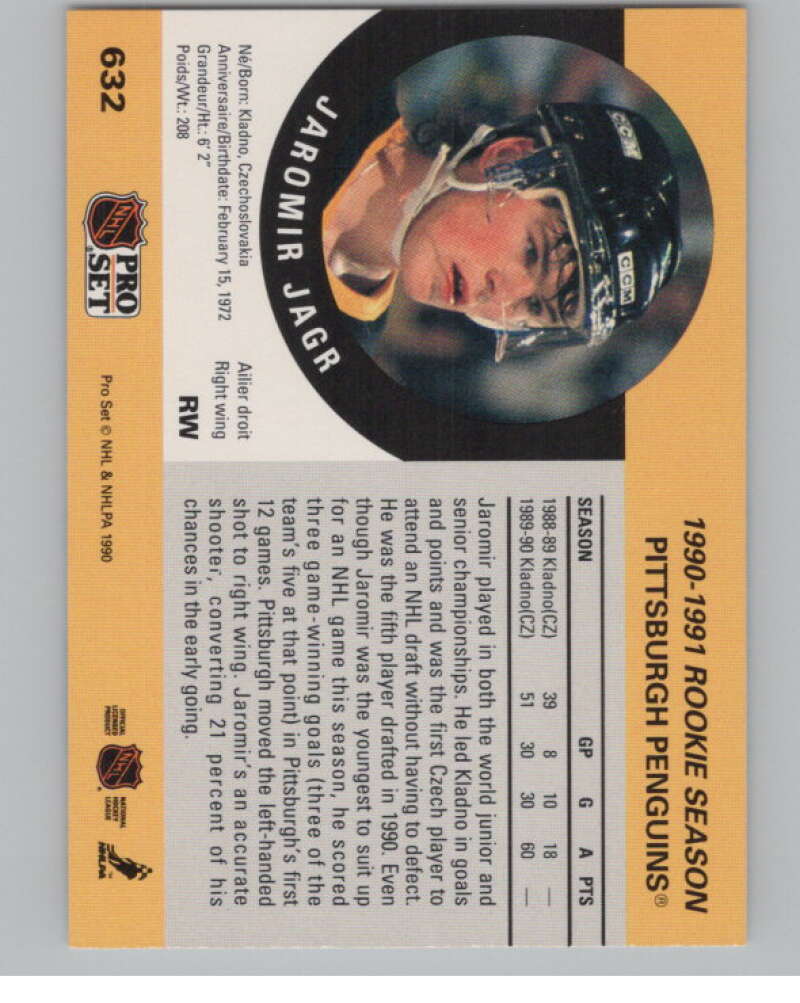 1990-91 Pro Set #632 Jaromir Jagr  RC Rookie Pittsburgh Penguins  V102667 Image 2