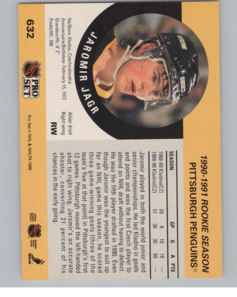 1990-91 Pro Set #632 Jaromir Jagr  RC Rookie Pittsburgh Penguins  V102668 Image 2
