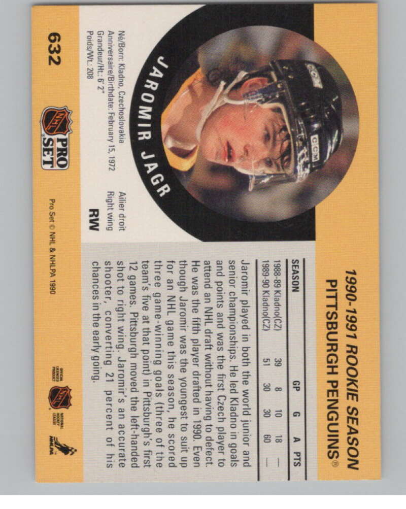 1990-91 Pro Set #632 Jaromir Jagr  RC Rookie Pittsburgh Penguins  V102669 Image 2