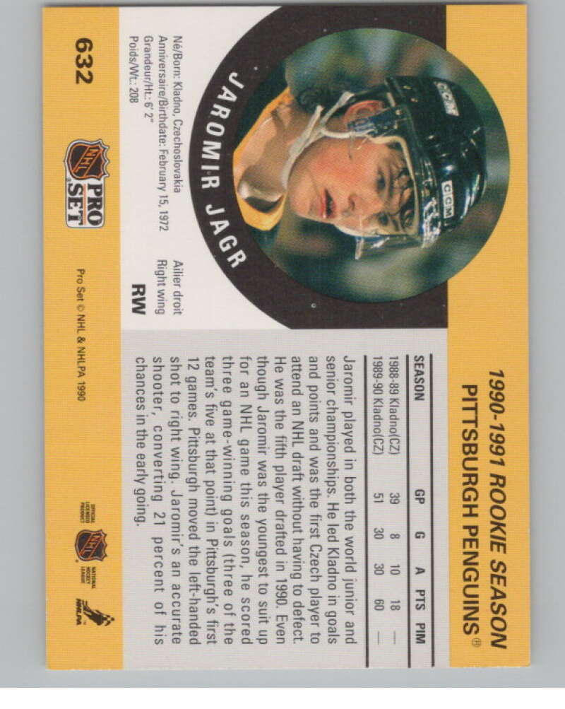 1990-91 Pro Set #632B Jaromir Jagr COR  RC Rookie Pittsburgh Penguins  V102670 Image 2