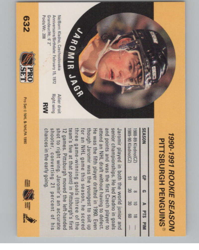 1990-91 Pro Set #632B Jaromir Jagr COR  RC Rookie Pittsburgh Penguins  V102671 Image 2