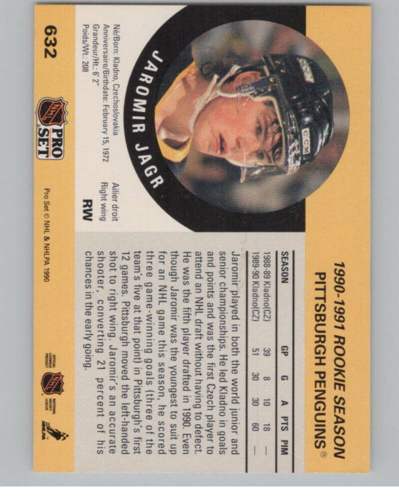 1990-91 Pro Set #632B Jaromir Jagr COR  RC Rookie Pittsburgh Penguins  V102672 Image 2