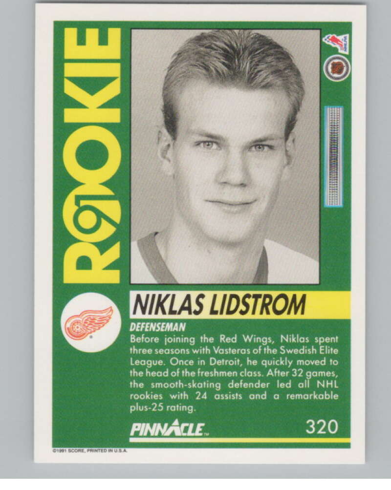 1991-92 Pinnacle #320 Nicklas Lidstrom  RC Rookie Detroit Red Wings  V102708 Image 2