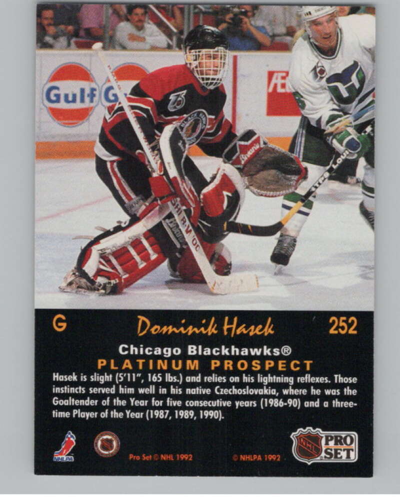 1991-92 Pro Set Platinum #252 Dominik Hasek RC Rookie Blackhawks  V102737 Image 2